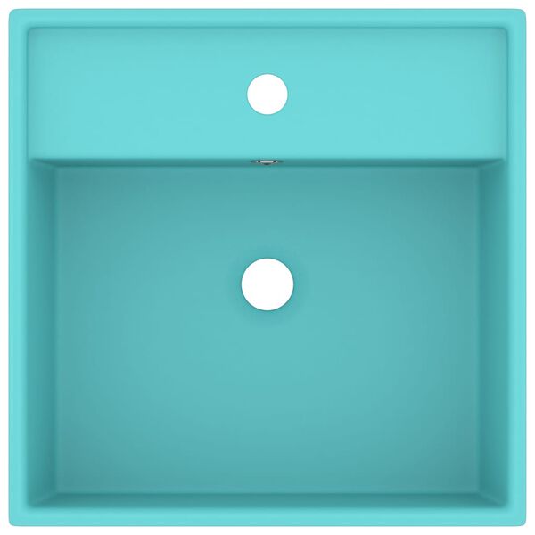 vidaXL Luxury Basin Overflow Square Matt Light Green 41x41 cm Ceramic