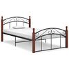 vidaXL Bed Frame without Mattress Black Metal&Solid Oak Wood 120x200 cm