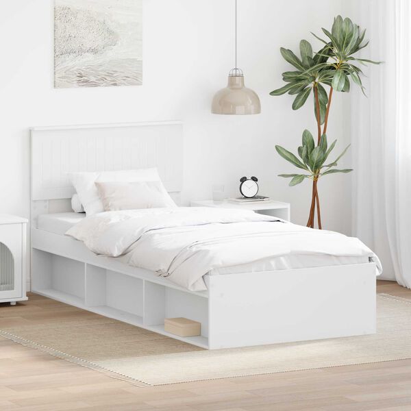 vidaXL Bed Frame with Headboard White 90 x 190 cm Solid Pine Wood