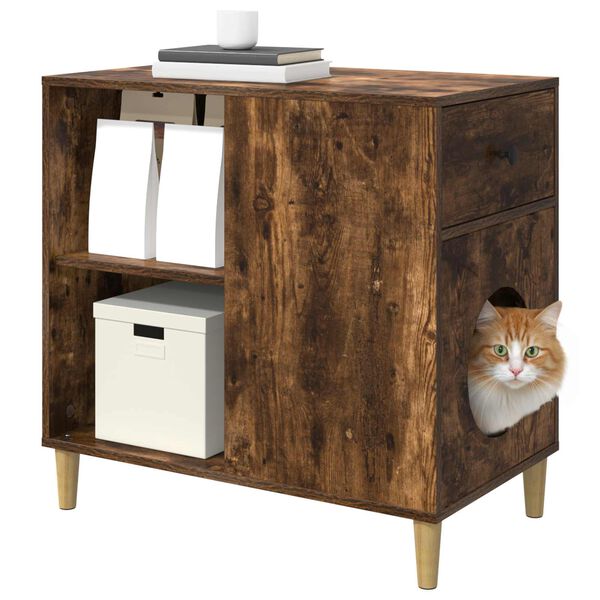 vidaXL Cat House Smoked Oak 72 x 42.5 x 70 cm Engineered Wood