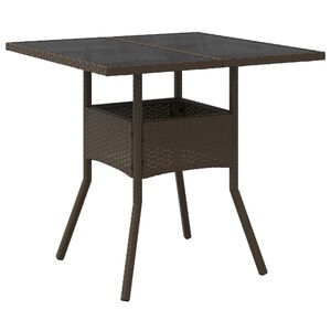 vidaXL Garden Table with Glass Top Brown 80x80x75 cm Poly Rattan