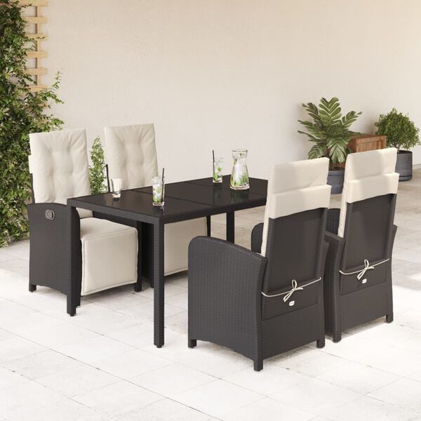 vidaXL 5 Piece Garden Dining Set with Cushions Black Poly Rattan