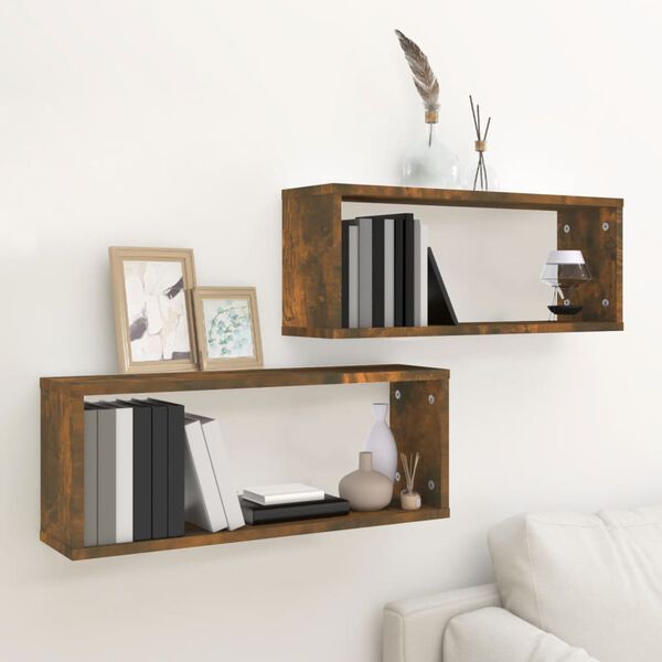 vidaXL Wall Cube Shelves 2 pcs Smoked Oak 60x15x23 cm Engineered Wood