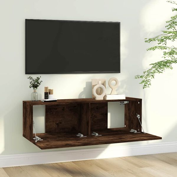 vidaXL TV Wall Cabinet Smoked Oak 100x30x30 cm Engineered Wood