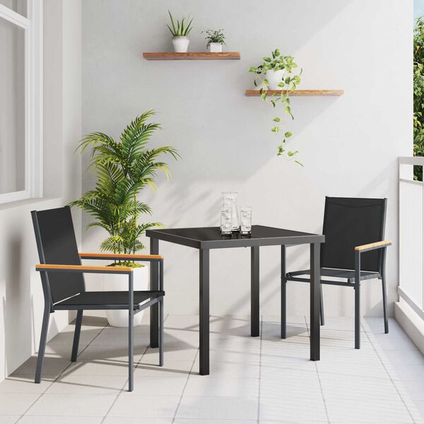 vidaXL Garden Dining Set 3 pcs Black Powder-coated Steel