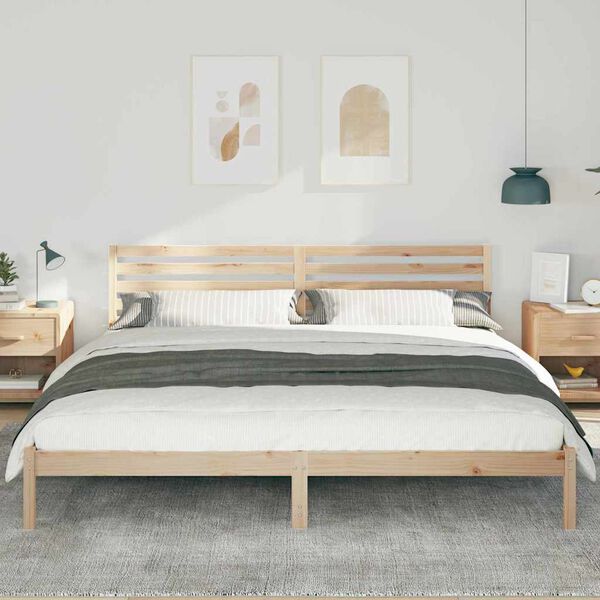 vidaXL Bed Frame with Headboard Brown 200 x 220 cm Solid Pine Wood