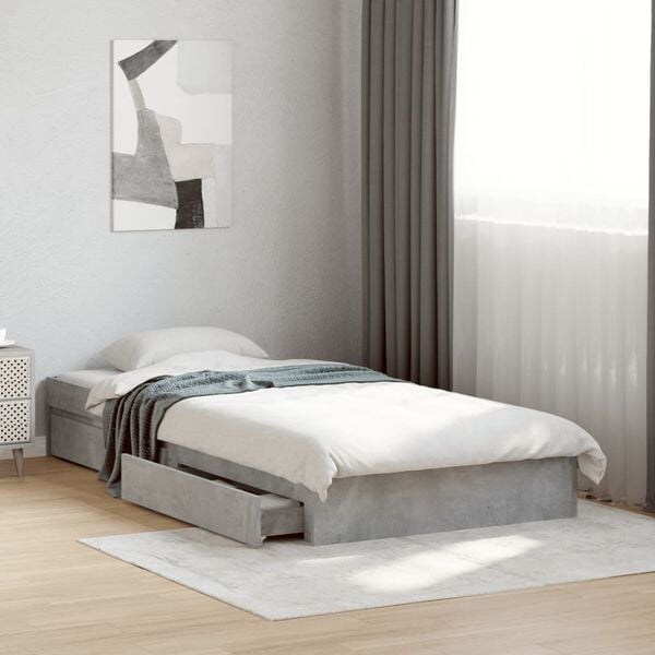 vidaXL Bed Frame with Drawers without Mattress Concrete Grey 100x200 cm