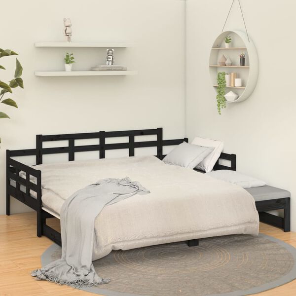 vidaXL Pull-out Day Bed without Mattress Black 2x(90x200) cm
