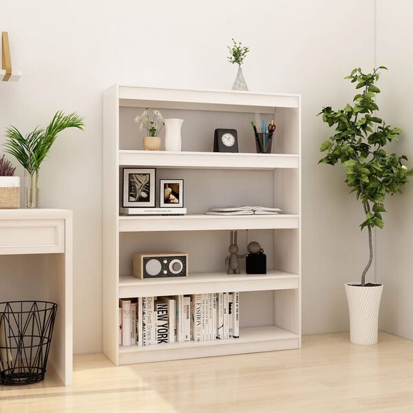 vidaXL Book Cabinet/Room Divider White 100x30x135.5 cm Solid Pinewood