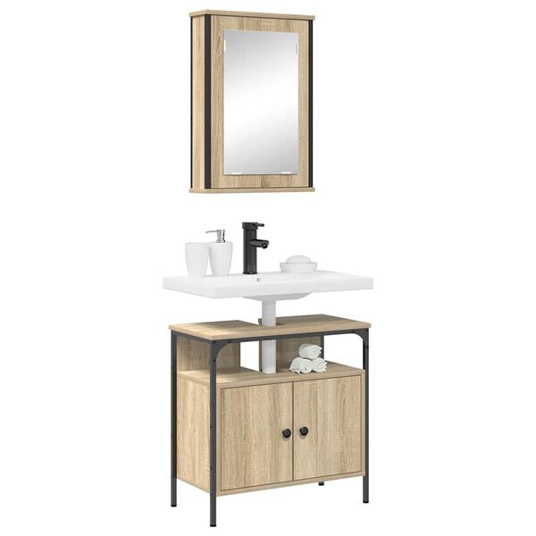 vidaXL Bathroom Furniture Set with Shelf 2 pcs Brown Engineered wood