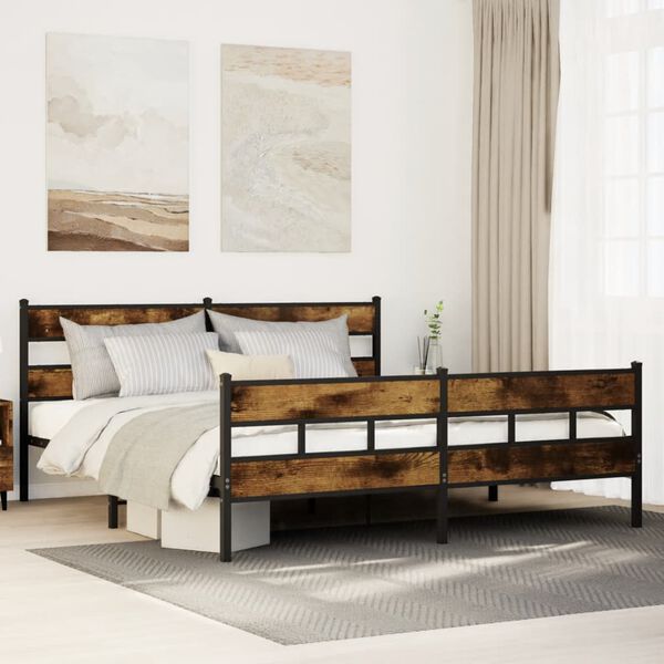vidaXL Metal Bed Frame without Mattress Smoked Oak 200x200 cm