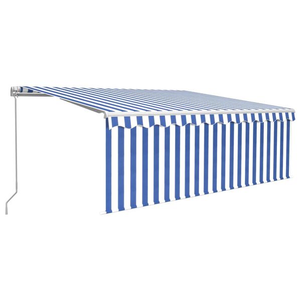 vidaXL Manual Retractable Awning with Blind&LED 4.5x3m Blue&White