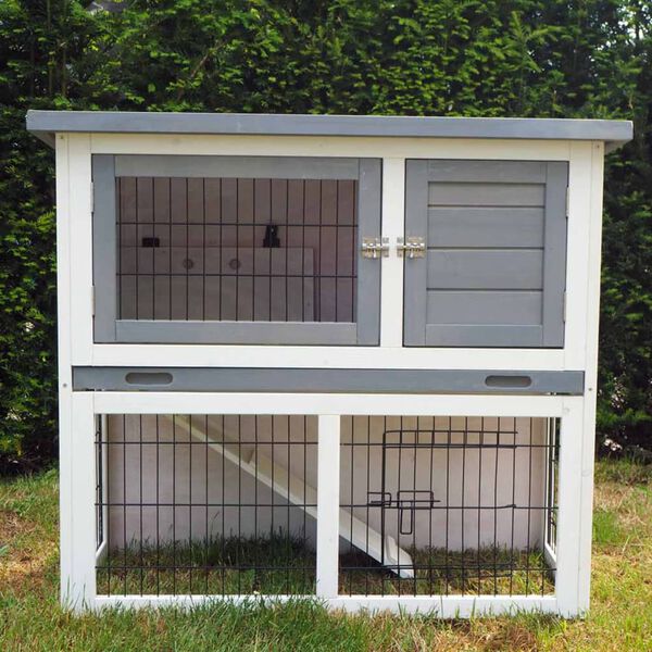 @Pet Outdoor Rabbit Hutch Benny 92x42x80 cm Wood Grey and White