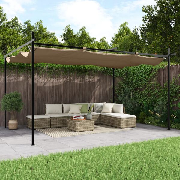 vidaXL Pergola with Retractable Roof Taupe 395x292x230 cm