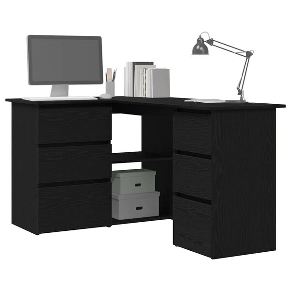 vidaXL Desk with Drawer Black Oak 145 x 100 x 76 cm Engineered Wood