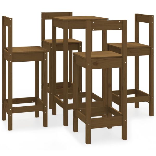 vidaXL 5 Piece Bar Set Honey Brown Solid Wood Pine