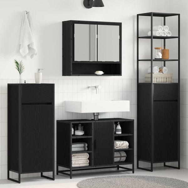 vidaXL Bathroom Cabinet Black Oak 40 x 30 x 100 cm Engineered Wood