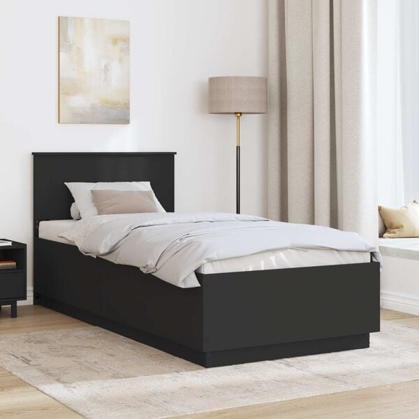 vidaXL Bed Frame with Headboard Black 70 x 190 cm Engineered Wood