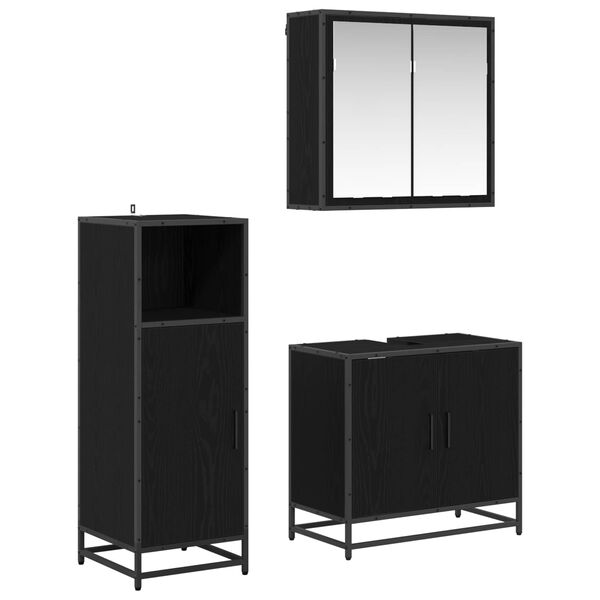 vidaXL Bathroom Furniture Set 3 pcs Black Oak Engineered Wood