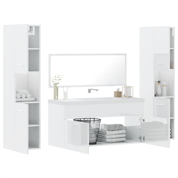 vidaXL 4 Piece Bathroom Furniture Set High Gloss White Engineered Wood