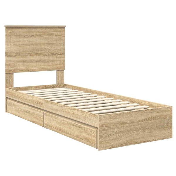 vidaXL Storage Bed with Drawer Sonoma Oak 75 x 190 cm Engineered Wood