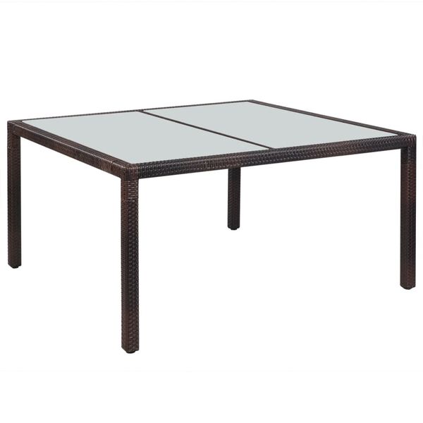 vidaXL Garden Table 150x90x75 cm Brown Poly Rattan and Glass