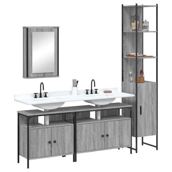 vidaXL 4 Piece Bathroom Furniture Set Grey Sonoma Engineered Wood