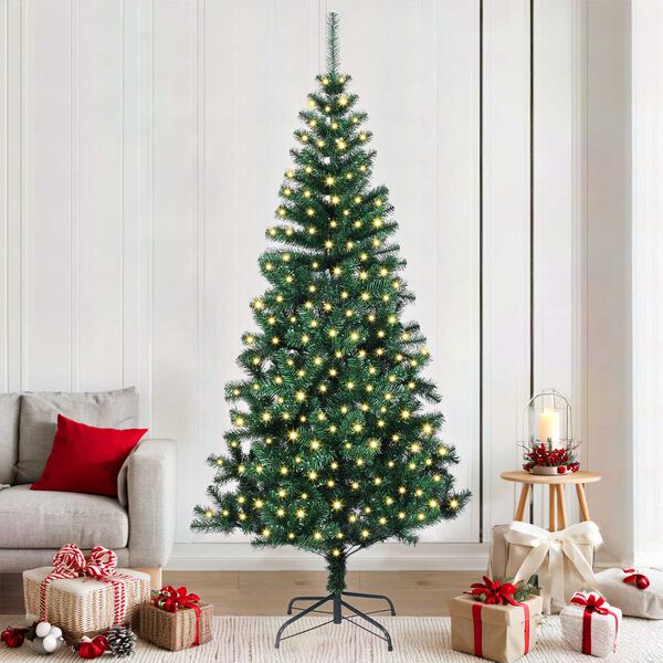 vidaXL Artificial Pre-lit Christmas Tree Green 210 cm PVC and Metal