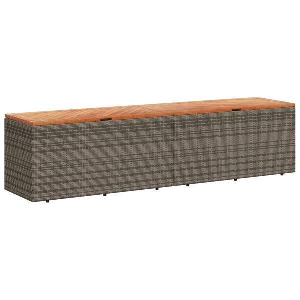 vidaXL Garden Storage Box Grey 220x50x54 cm Poly Rattan Acacia Wood
