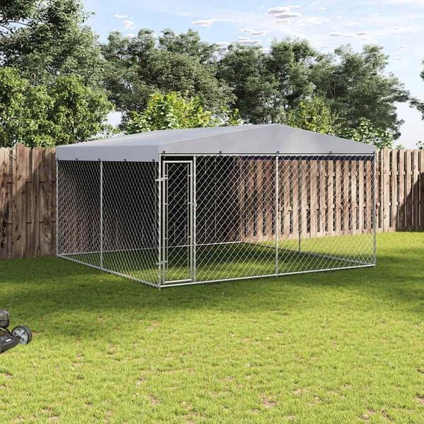 vidaXL Outdoor Dog Kennel with Roof 382x382x225 cm