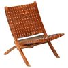 vidaXL Folding Chair Crossed-Stripe Brown Real Leather