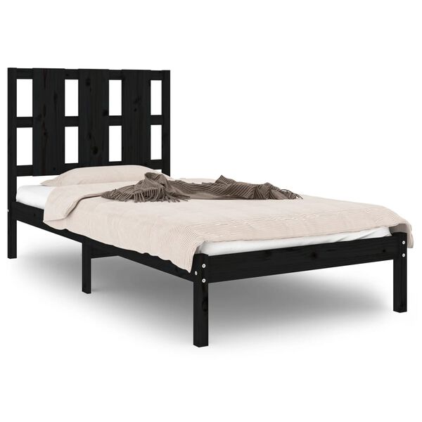 vidaXL Bed Frame without Mattress Black 75x190 cm Small Single Solid Wood