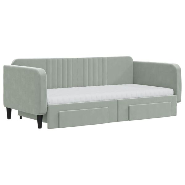vidaXL Daybed with Trundle and Drawers Light Grey 90x190 cm Velvet