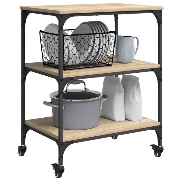 vidaXL Kitchen Trolley Sonoma Oak 60 x 41 x 76 cm Engineered Wood