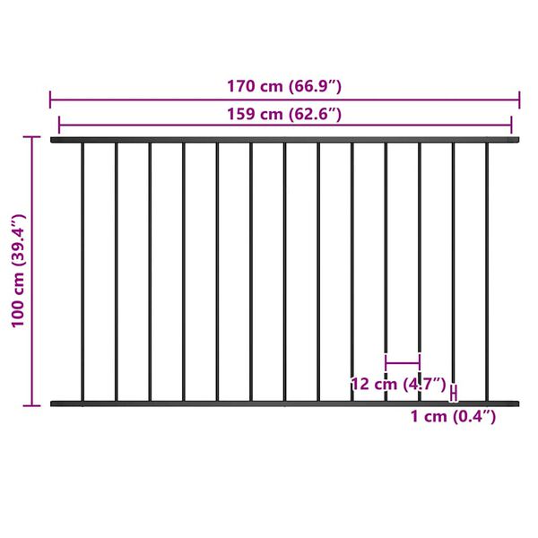 vidaXL Fence Panel Woerden Powder-coated Steel 1.7x1 m Black