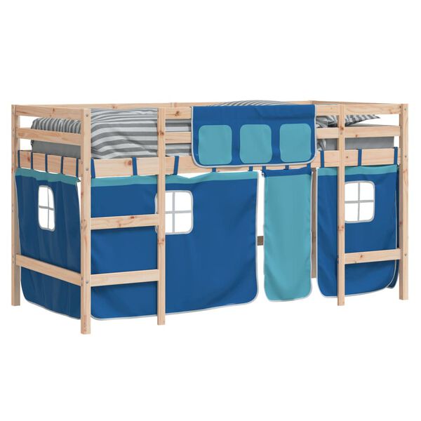 vidaXL Kids' Loft Bed with Curtains without Mattress Blue 90x200cm
