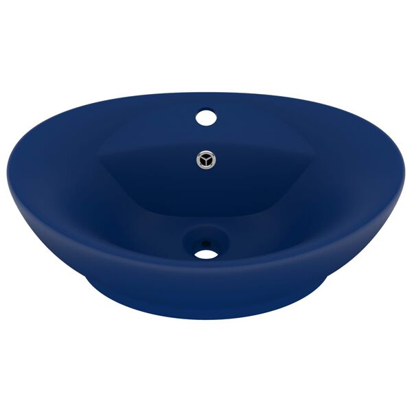 vidaXL Luxury Basin Overflow Oval Matt Dark Blue 58.5x39 cm Ceramic