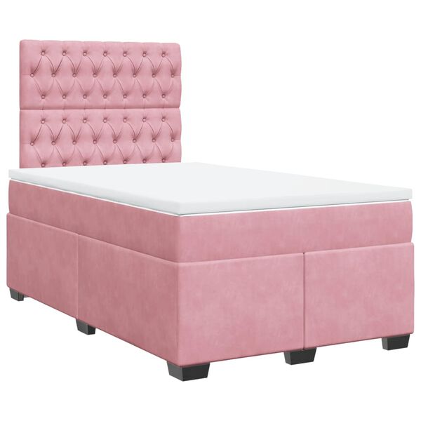 vidaXL Box Spring Bed with Mattress Pink 120x190 cm Small Double Velvet