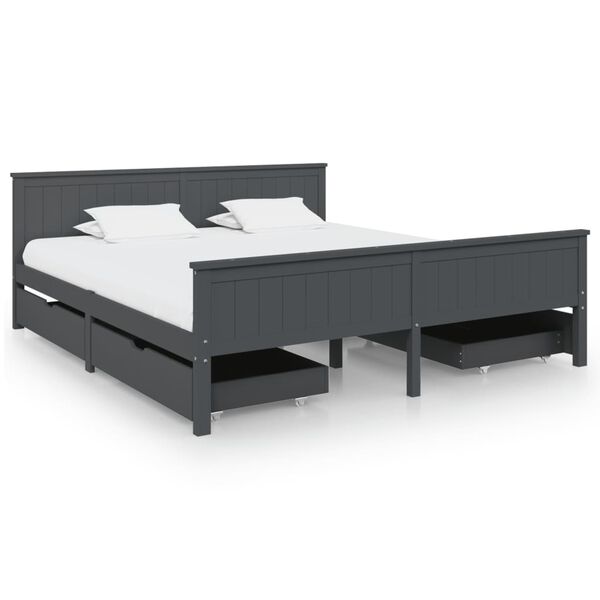 vidaXL Bed Frame without Mattress Dark Grey Solid Wood Pine 180x200 cm Super King (322207+2x321990)