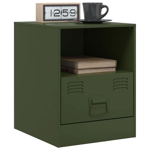 vidaXL Bedside Cabinet Olive Green 34.5x39x44 cm Steel