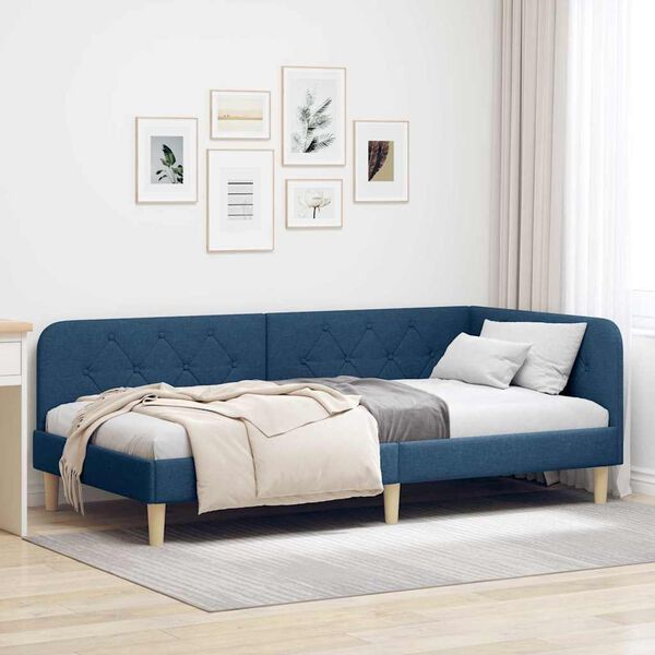 vidaXL Corner Bed Frame with Headboard Blue 90 x 190 cm Fabric