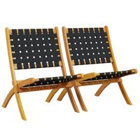 vidaXL Folding Garden Chairs 2 pcs Black Solid Wood Acacia and Fabric