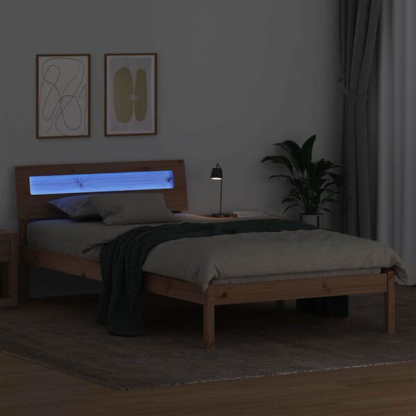 vidaXL Bed Frame with Headboard Brown 90 x 190 cm Solid Pine Wood