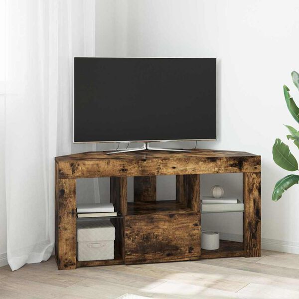 vidaXL Corner LED TV Cabinet Wall-mounted Smoked Oak 100 x 40 x 50 cm