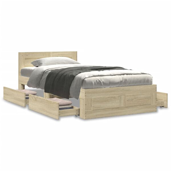 vidaXL Bed Frame with Headboard without Mattress Sonoma Oak 90x200 cm