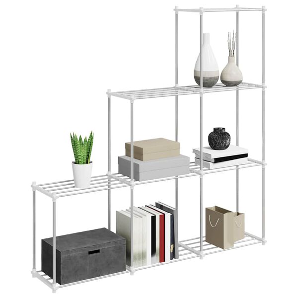 vidaXL Tubular Shelf with Storage White 129 x 27 x 132 cm Aluminium