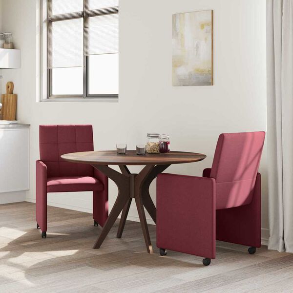 vidaXL Dining Chairs with Wheels 2 pcs Wine red 58 x 65 x 94 cm Fabric