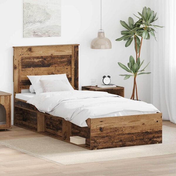 vidaXL Bed Frame with Headboard Old Wood 75 x 190 cm Solid Pine Wood