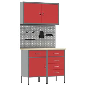 vidaXL Work Cabinet with Drawer 5 pcs Red Engineered Wood and Steel