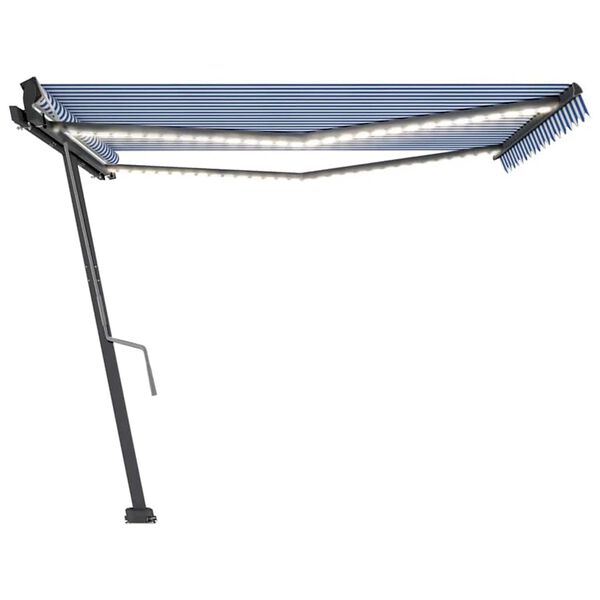 vidaXL Manual Retractable Awning with LED 450x300 cm Blue and White